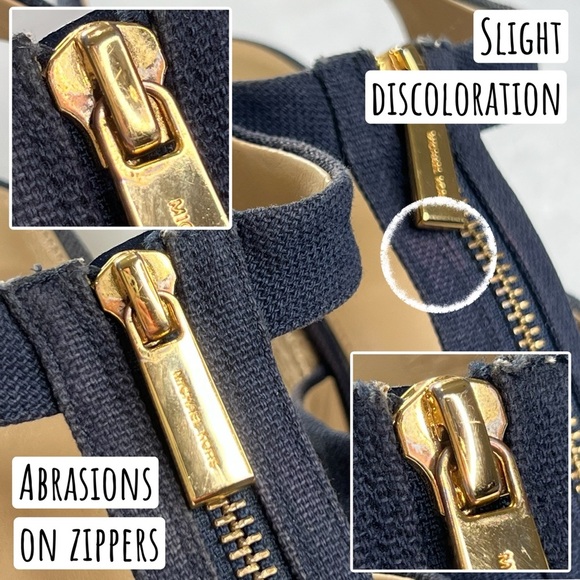 Michael Kors Sandals Berkley Canvas Jute Wedge Zipper Platform Navy Blue Tan 8 M - Picture 10 of 16